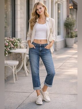 Tommy Hilfiger Y2K Hipster Cropped Jeans Cuffed Straight Leg Size 6